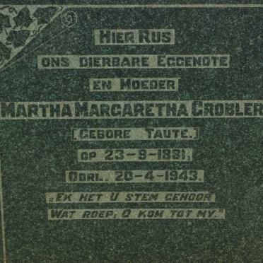 GROBLER Martha Margaretha nee TAUTE 1881-1943