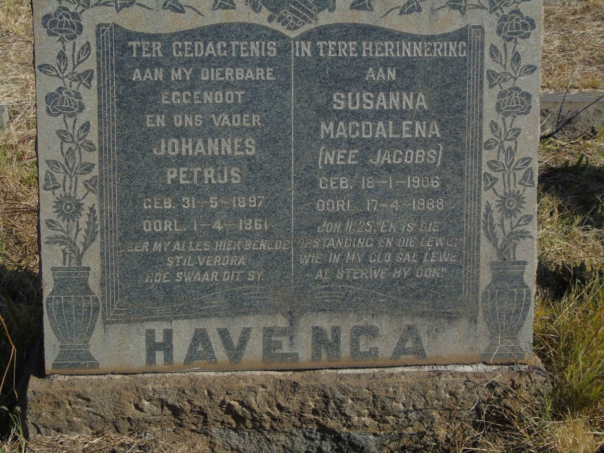 HAVENGA Johannes Petrus 1897-1961 &amp; Susanna Magdalena JACOBS 1906-1988