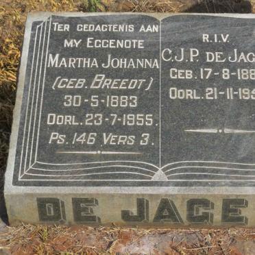 JAGER C.J.P., de 1884-1956 & Martha Johanna BREEDT 1883-1955