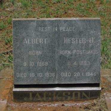 JACKSON Albert 1868-1936 & Hester J. POSTUMUS 1883-1946