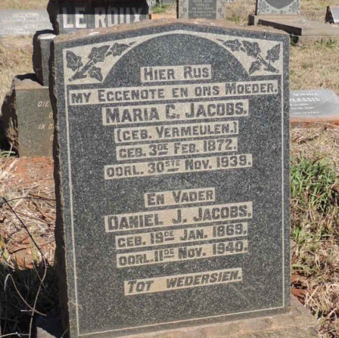 JACOBS Daniel J. 1869-1940 &amp; Maria C. VERMEULEN 1872-1939