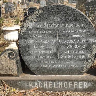 KACHELHOFFER Jacobus Abraham Jacobs1894-1956 & Georgina Albertina DIACK 1896-1986