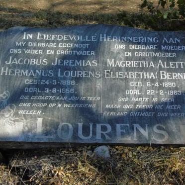LOURENS Jacobus Jeremias Hermanus 1886-1956 & Magrietha Alettha Elizabetha BERNING 1890-1963