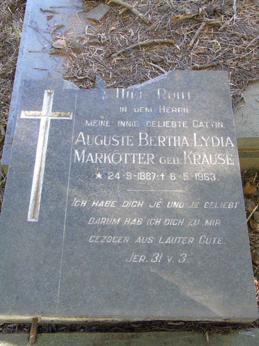 MARKOTTER Auguste Bertha Lydia nee KRAUSE 1887-1963
