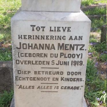 MENTZ Johanna nee DU PLOOY -1919