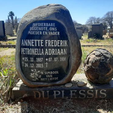 PLESSIS Frederik Adriaan, du 1936-  &amp; Annette Petronella 1937-2015