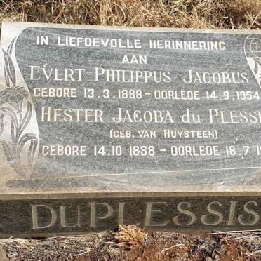 PLESSIS Evert Philippus Jacobus, du 1889-1954 & Hester Jacoba VAN HUYSTEEN 1888-1964