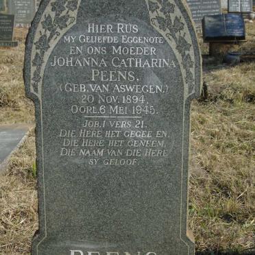 PEENS Johanna Catharina nee VAN ASWEGEN 1894-1945