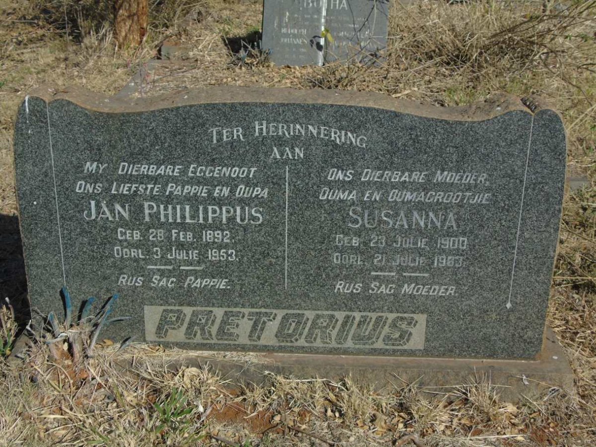 PRETORIUS Jan Philippus 1892-1953 & Susanna 1900-1963