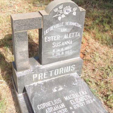PRETORIUS Cornelius Abraham 1932-1998 & Magdalena Elizabeth 1934- :: PRETORIUS Ester Aletta Susanna 1957-1957