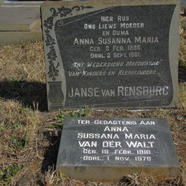 RENSBURG Anna Susanna Maria, Janse van 1886-1961 :: VAN DER WALT Anna Sussana 1916-1979