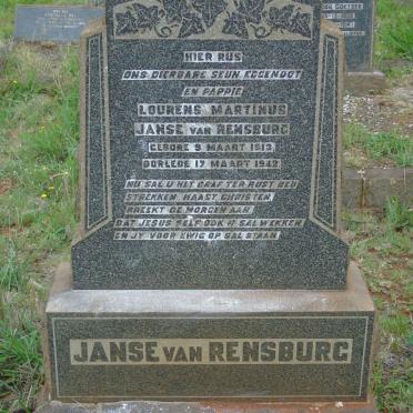 RENSBURG Lourens Martinus, Janse van 1913-1942