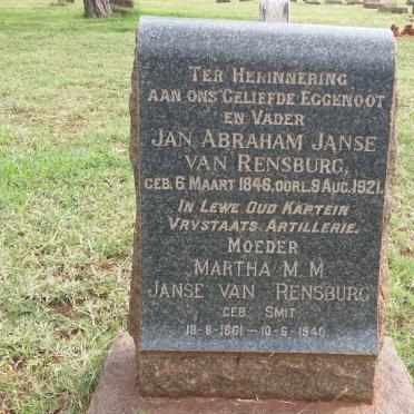 RENSBURG Jan Abraham, Janse van 1846-1921 &amp; Martha M.M. SMIT 1861-1940