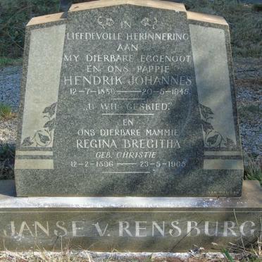 RENSBURG Hendrik Johannes 1880-1945 & Regina Bregitha CHRISTIE 1896-1965