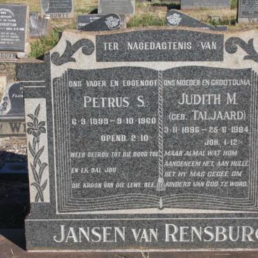 RENSBURG Petrus S., Jansen van 1893-1960 &amp; Judith M. TALJAARD 1896-1984