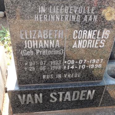 STADEN Cornelis Andries, van 1927-1998 & Elizabeth Johanna PRETORIUS 1933-1998