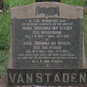 STADEN Maria Sussanna, van  nee BREIDENHANN 1895-1951 :: VAN NIEKERK Sarie Sussanna nee VAN STADEN 1914-1937