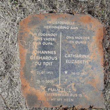 TOIT Johannes Gerhardus, du 1921-2005 &amp; Catharina Elizabeth 1927-