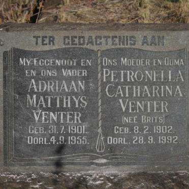 VENTER Adriaan Matthys 1901-1955 & Petronella Catharina BRITS 1902-1992