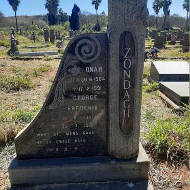 ZONDAGH George Frederik 1902-1978 &amp; Onah 1904-1991