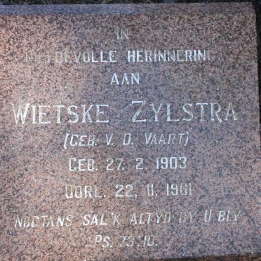 ZYLSTRA Jan 1906-1978 &amp; Wietske V.D. VAART 1903-1961