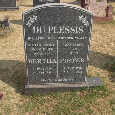 PLESSIS Pieter, du 1928-2002 &amp; Bertha 1931-1999