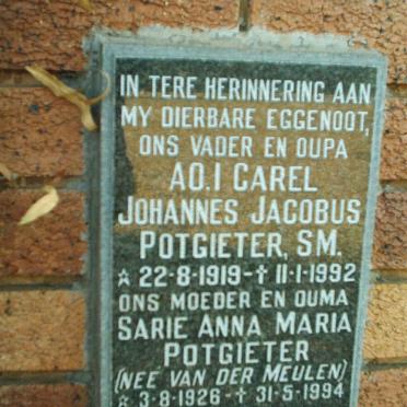 POTGIETER Carel Johannes Jacobus 1919-1992 &amp; Sarie Anna Maria VAN DER MEULEN 1926-1994