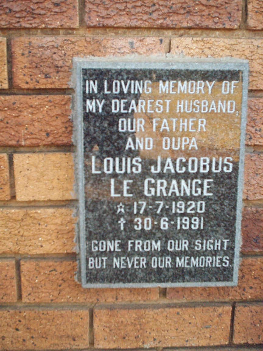 GRANGE Louis Jacobus, le 1920-1991