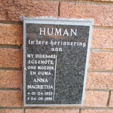 HUMAN Anna Magrietha 1933-1996