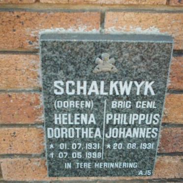 SCHALKWYK Phillippus Johannes 1931- &amp; Helena Dorothea 1931-1998