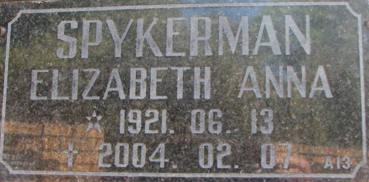 SPYKERMAN Elizabeth Anna 1921-2004