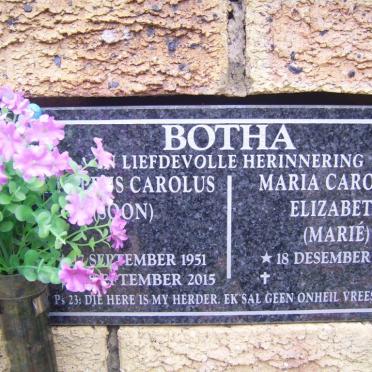 BOTHA ? Carolus 1951-2015 &amp; Maria Carolina Elizabeth 1957-
