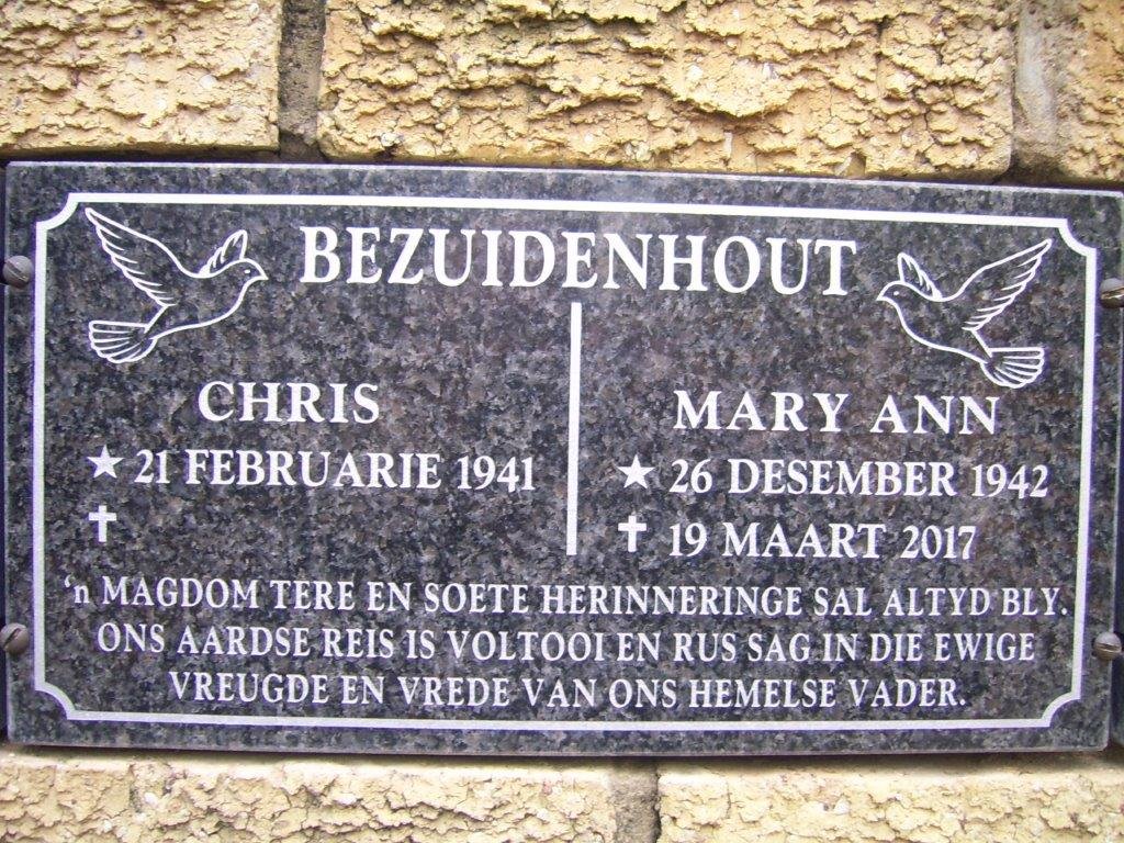BEZUIDENHOUT Chris 1941- &amp; Mary Ann 1942-2017