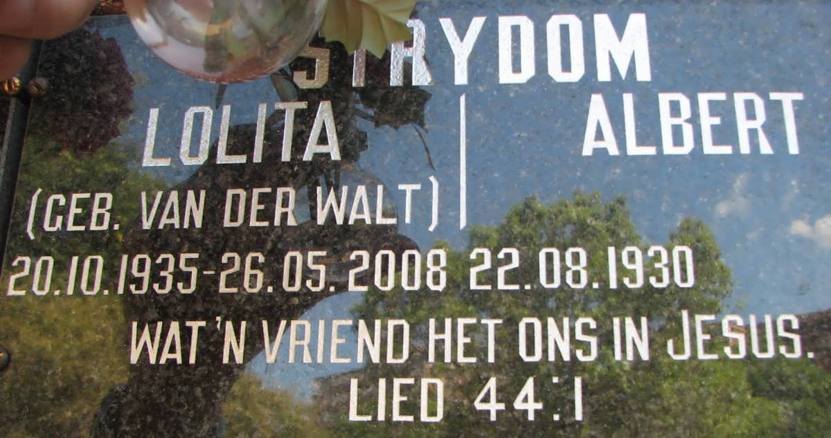 STRYDOM Albert 1930- &amp; Lolita VAN DER WALT 1935-2008