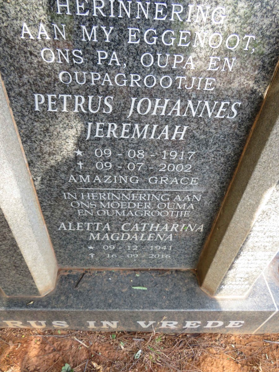 ? Petrus Johannes Jeremiah 1917-2002 & Aletta Catharina Magdalena 1941-2026