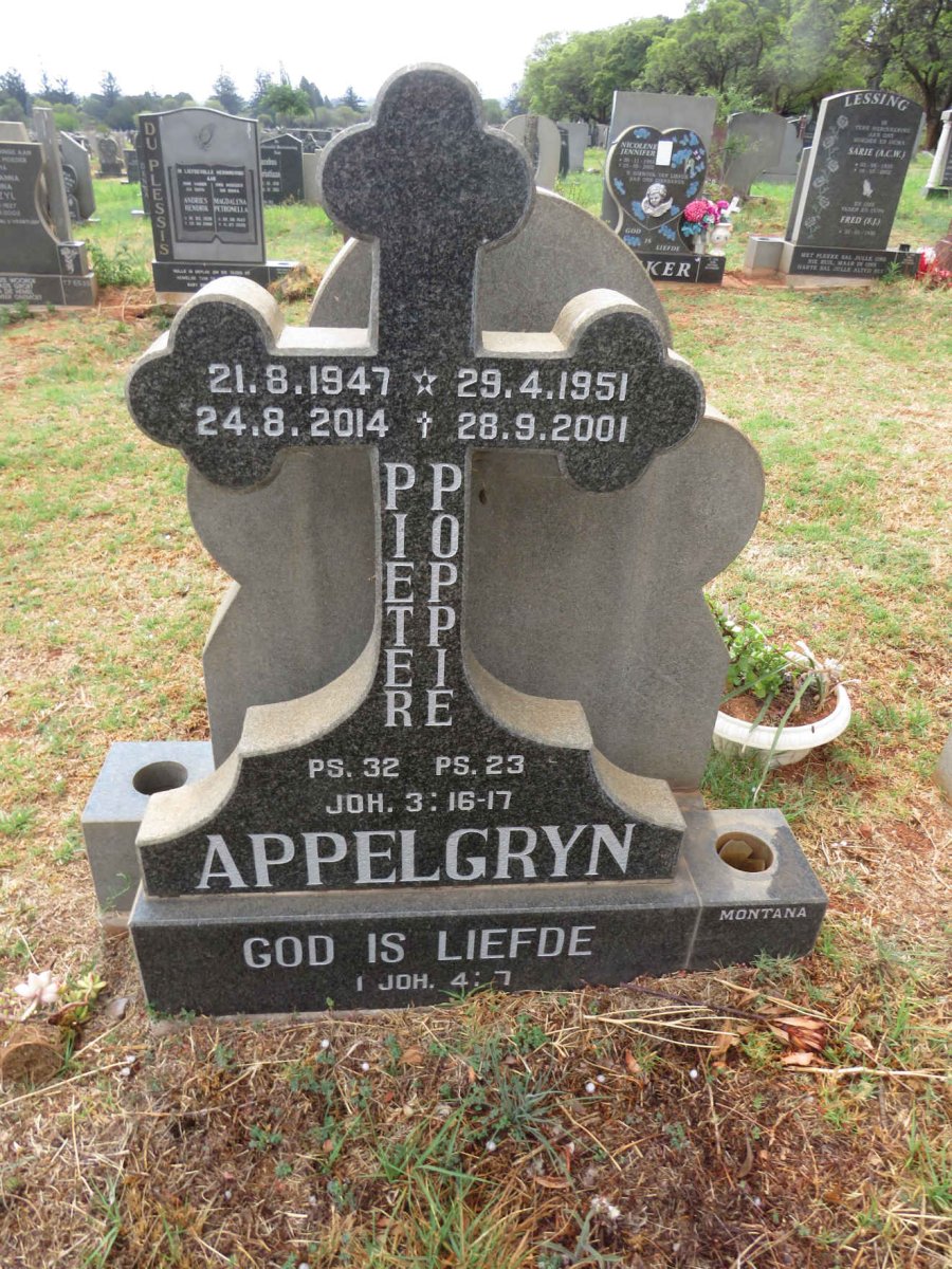 APPELGRYN Pieter 1947-2014 & Poppie 1951-2001