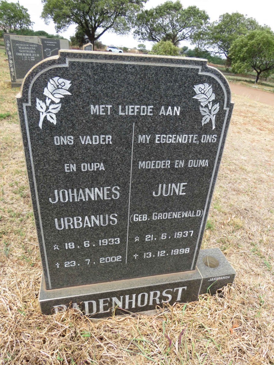 BADENHORST Johannes Urbanus 1933-2002 & June GROENEWALD 1937-1998