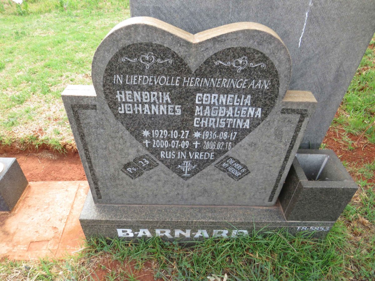 BARNARD Hendrik Johannes 1929-2000 & Cornelia Magdalena Christina 1936-2006