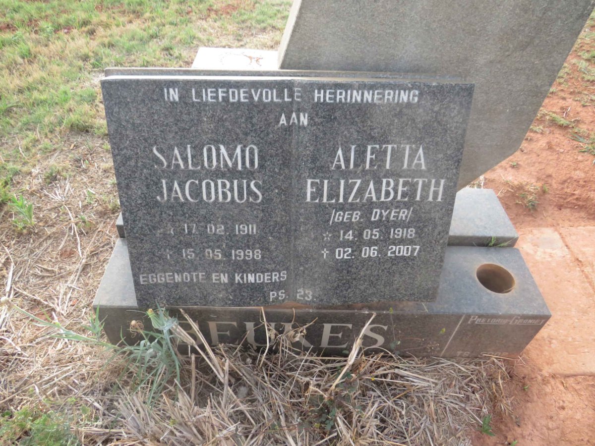 BEUKES Salomo Jacobus 1911-1998 & Aletta Elizabeth DYER 1918-2007