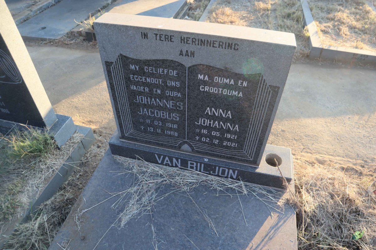 BILJON Johannes Jacobus, van 1916-1988 & Anna Johanna 1921-2021