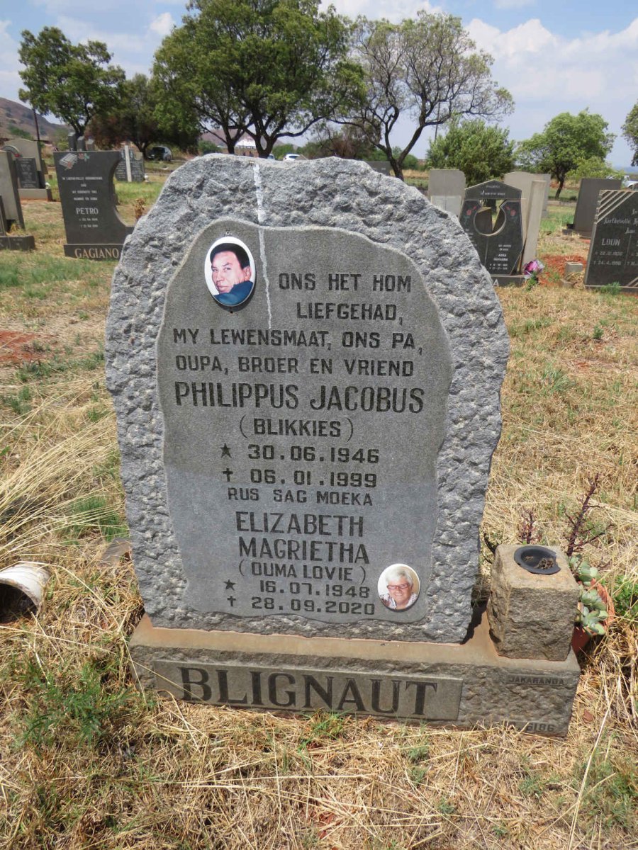 BLIGNAUT Philippus Jacobus 1946-1999 & Elizabeth Magrietha 1948-2020 