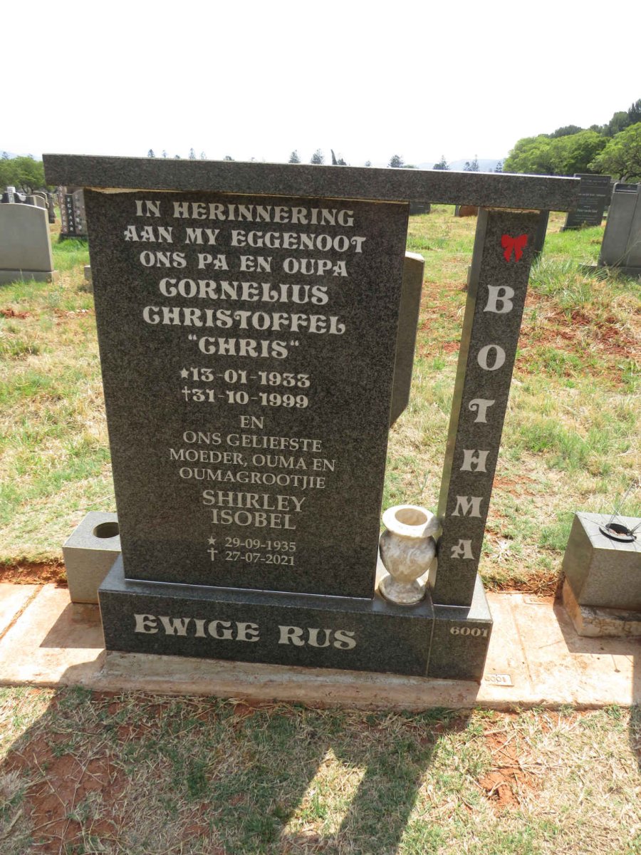 BOTHMA Cornelius Christoffel 1933-1999 & Shirley Isobel 1935-2021