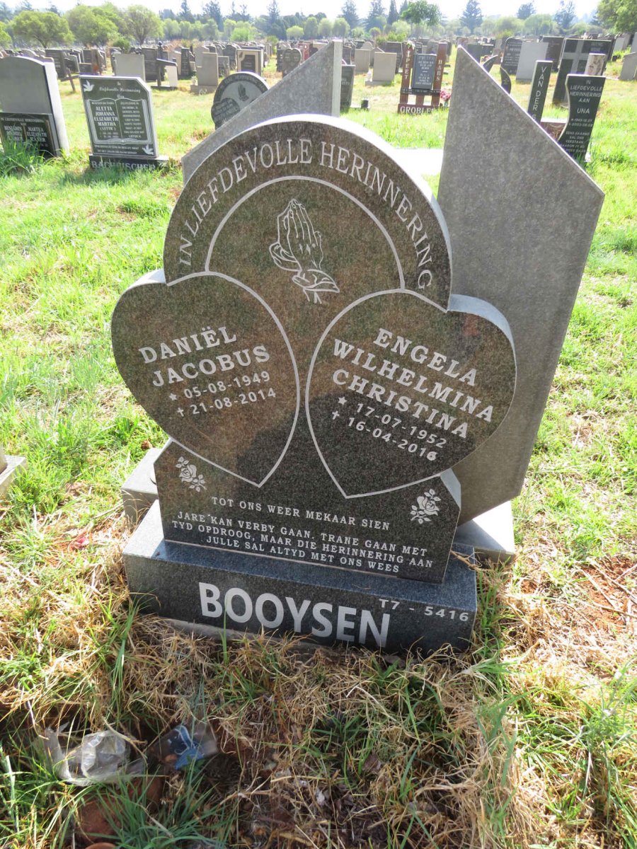 BOOYSEN Daniel Jacobus 1949-2014 & Engela Wilhelmina Christina 1952-2016