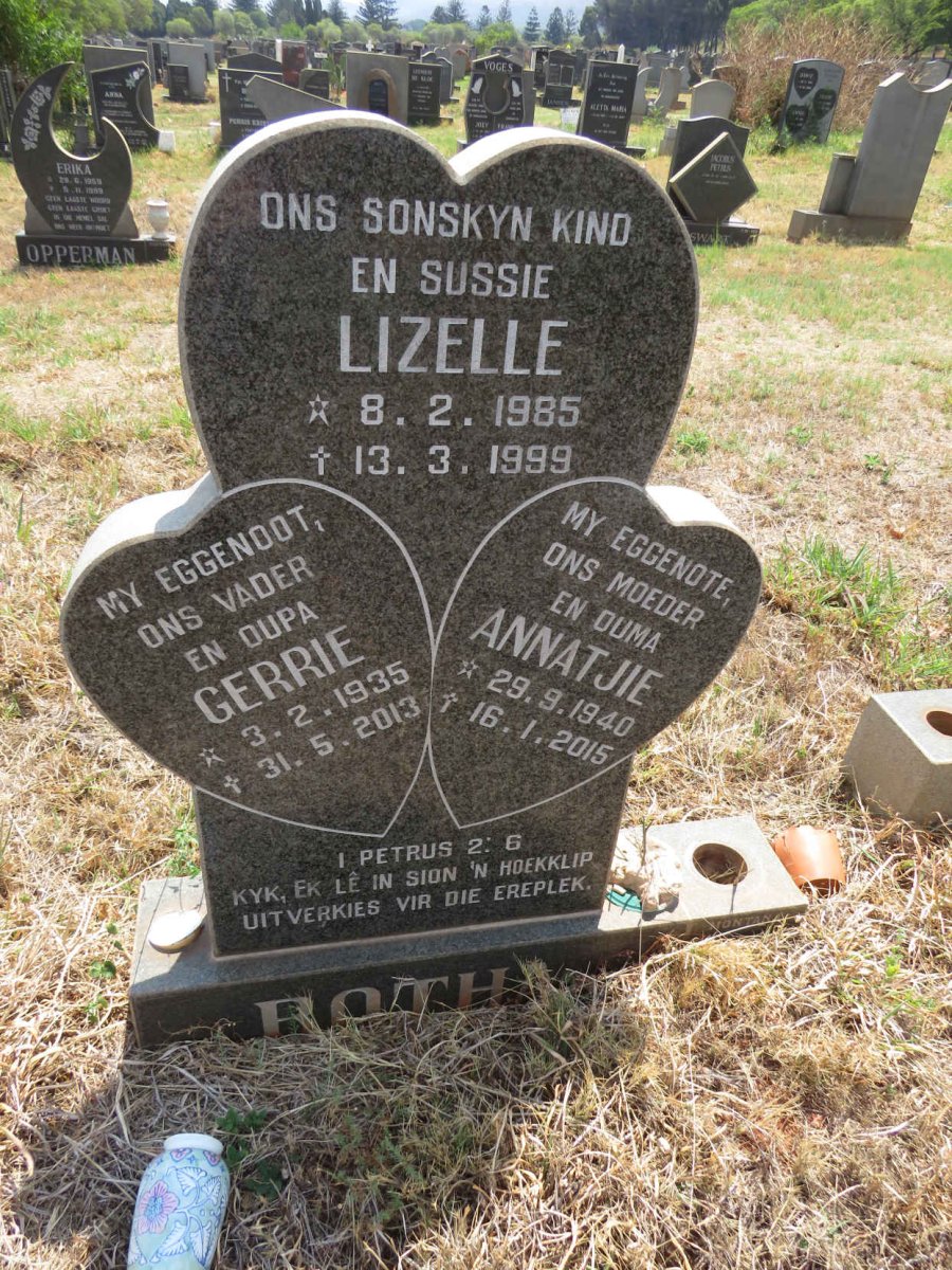 BOTHA Gerrie 1935-2013 & Annatjie 1940-2015 :: BOTHA Lizelle 1985-1999