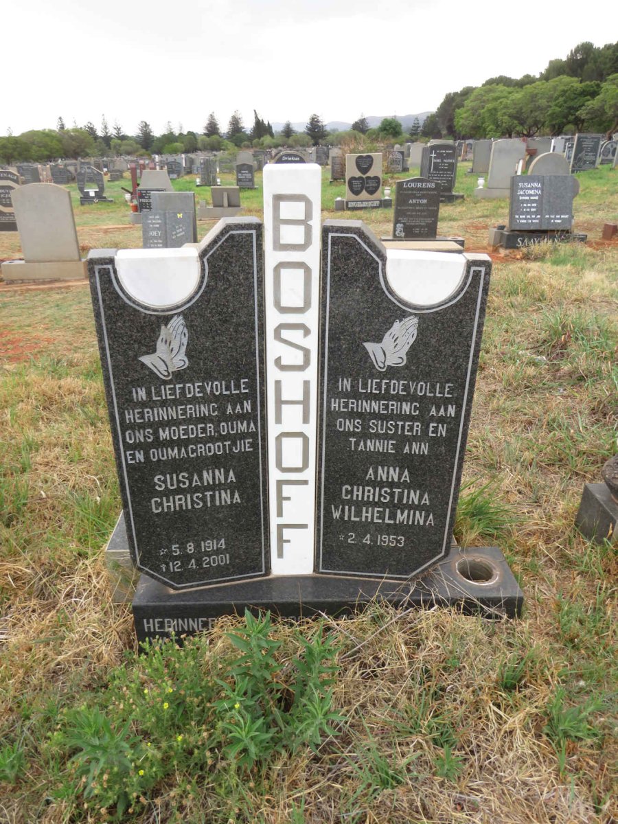 BOSHOFF Susanna Christina  1914-2001 :: BOSHOFF Anna Christina Wilhelmina 1953-