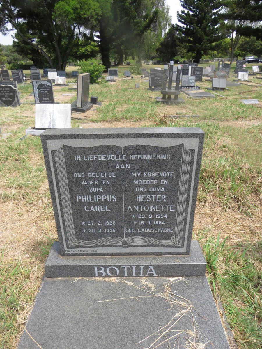 BOTHA Philippus Carel 1928-1996 & Hester Antoinette LABUSCHAGNE 1934-1984