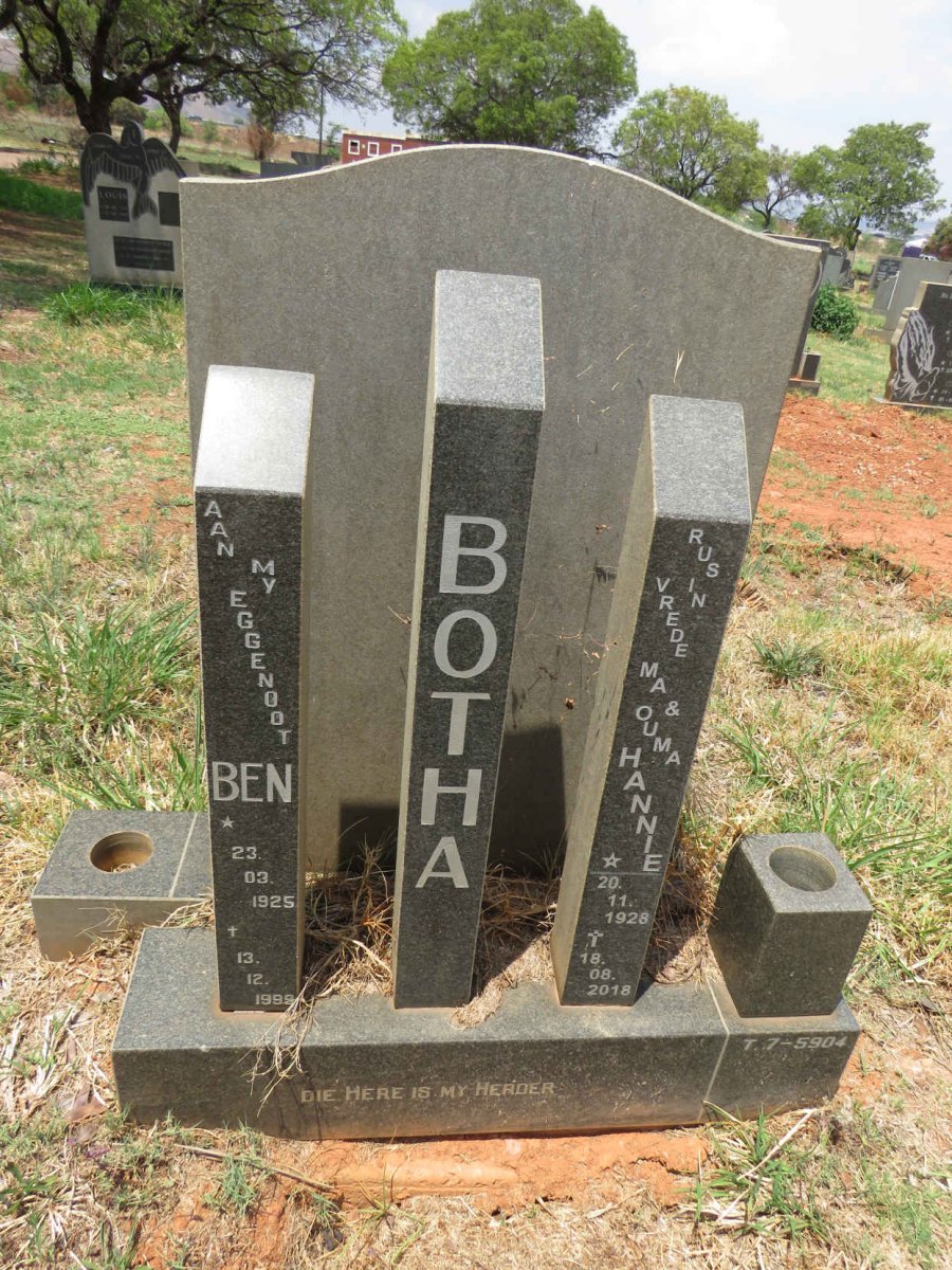 BOTHA Ben 1925-1999 & Hannie 1928-2018