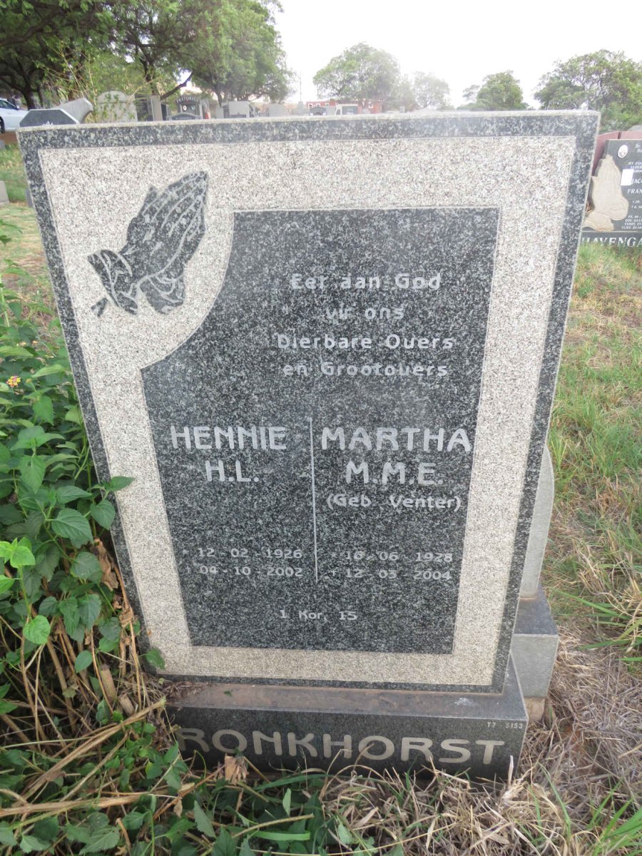 BRONKHORST H.L. 1926-2002 & M.M.E. VENTER 1928-2004