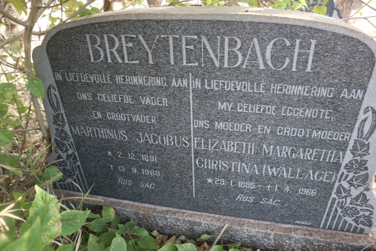 BREYTENBACH Marthinus Jacobus 1891-1968 & Elizabeth Margaretha Christina nee WALLACE 1895-1966