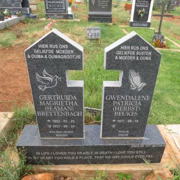 BREYTENBACH Gertruida Magrietha SEAMAN 1952-2021 :: BEUKES Gwendalene Patricia HERBST 1971-